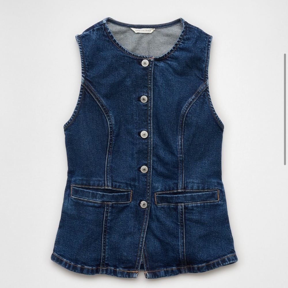 American Eagle Crew Neck Button-Up Denim